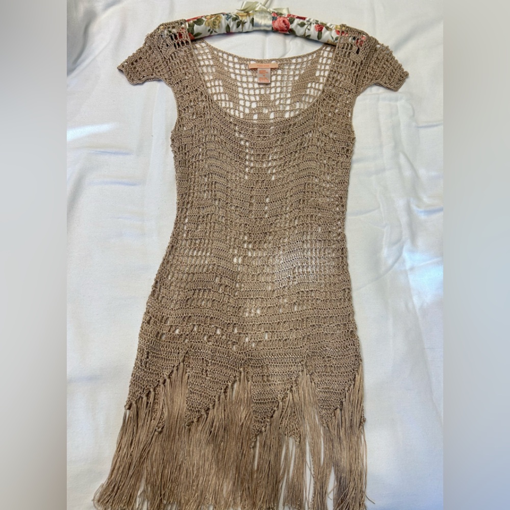 Fringed Crochet Tan Top